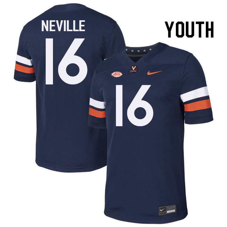 Youth Virginia Cavaliers #16 Tyler Neville College Football Jerseys Stitched-Navy